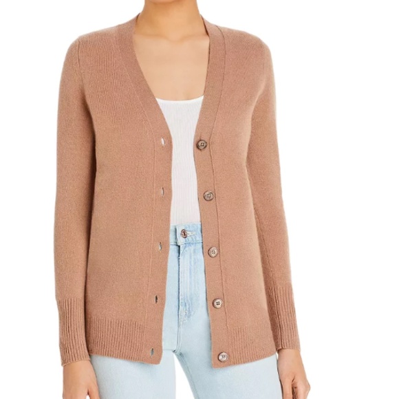 Sweaters - C by Designer Brand V Neck Cashmere Grandfather Cardigan Camel Size S 21241